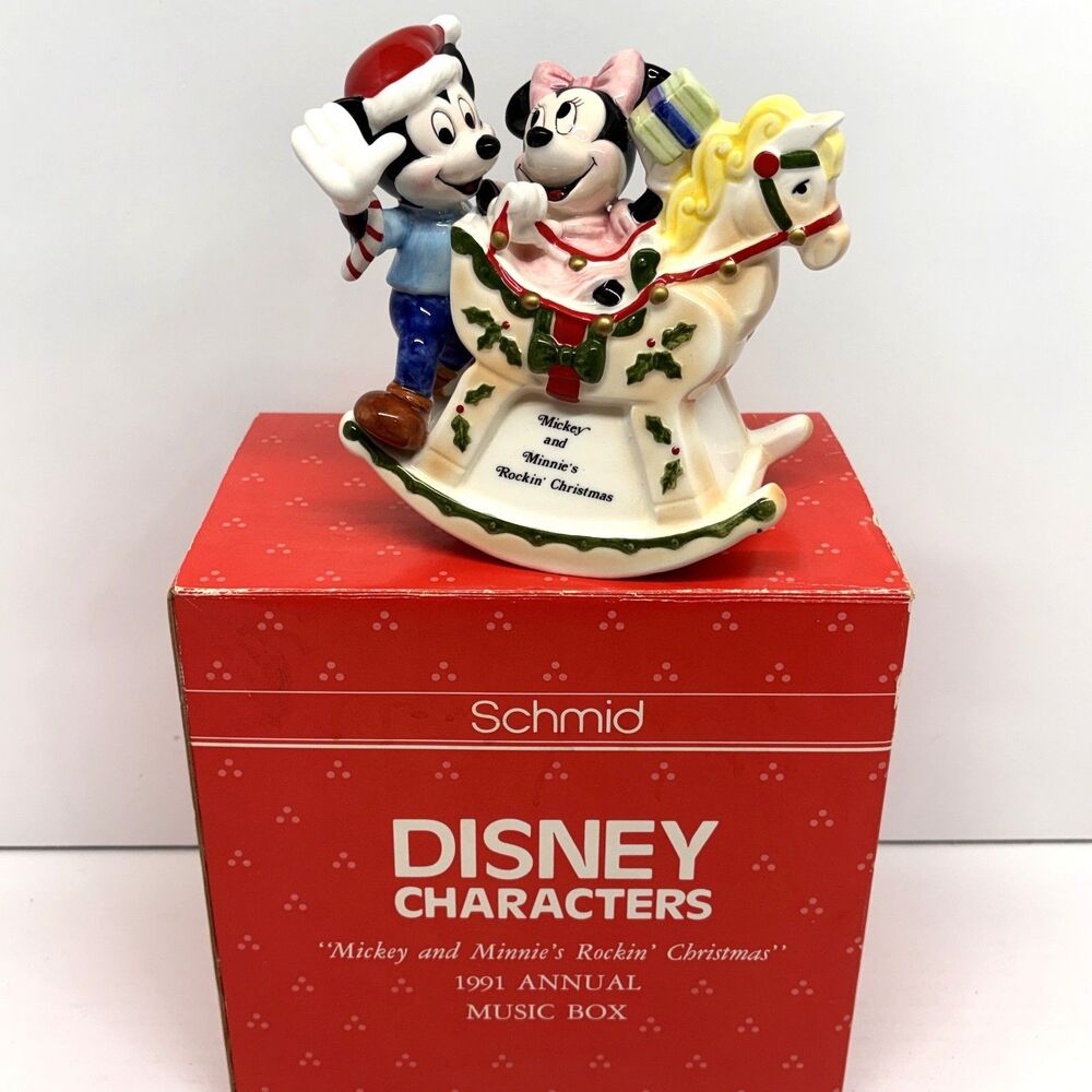 Vintage 1991 Disney Mickey & Minnie's Rockin Christmas Music Box LE Schmid W/Box